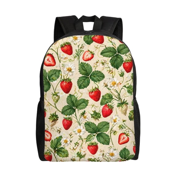 Strawberry Floral Backpack Full Front Print Travel Laptop Bag for Men and Women