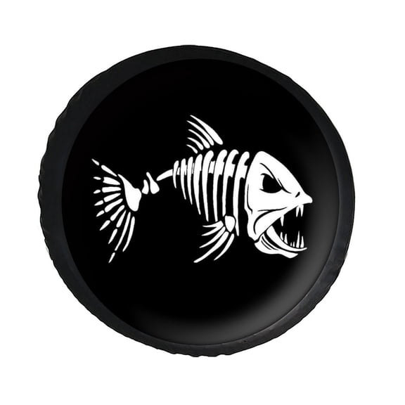 KAKALAD Bones Fish Spare Tire Cover PVC Leather Wheel Protectors Weatherproof Universal Dust-Proof for Trailer Rv SUV Truck Camper Travel Trailer Accessories 14 Inch