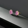 thumbnail image 4 of Gem Stone King 18K Yellow Gold Plated Silver Pink Moissanite and White Topaz Stud Earrings for Women (1.87 Cttw, Gemstone Birthstone, Oval 7X5MM), 4 of 4