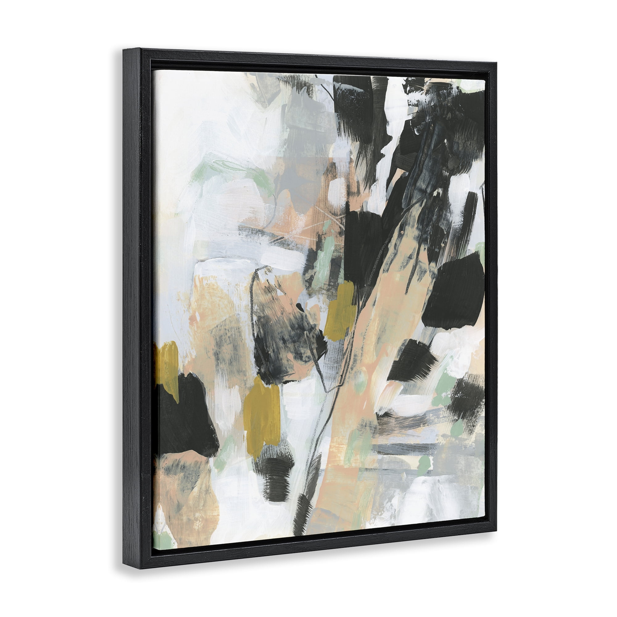 Stupell Industries Abstract Paint Streaks Abstract Painting Black Floater Framed Canvas Art Print Wall Art, 17 x 21