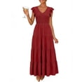 thumbnail image 2 of BUIGTTKLOP Dresses for Women Ruffle Cap Sleeve Maxi Dresses Full Length V Neck Smocked Summer Beach Sundress, 2 of 6