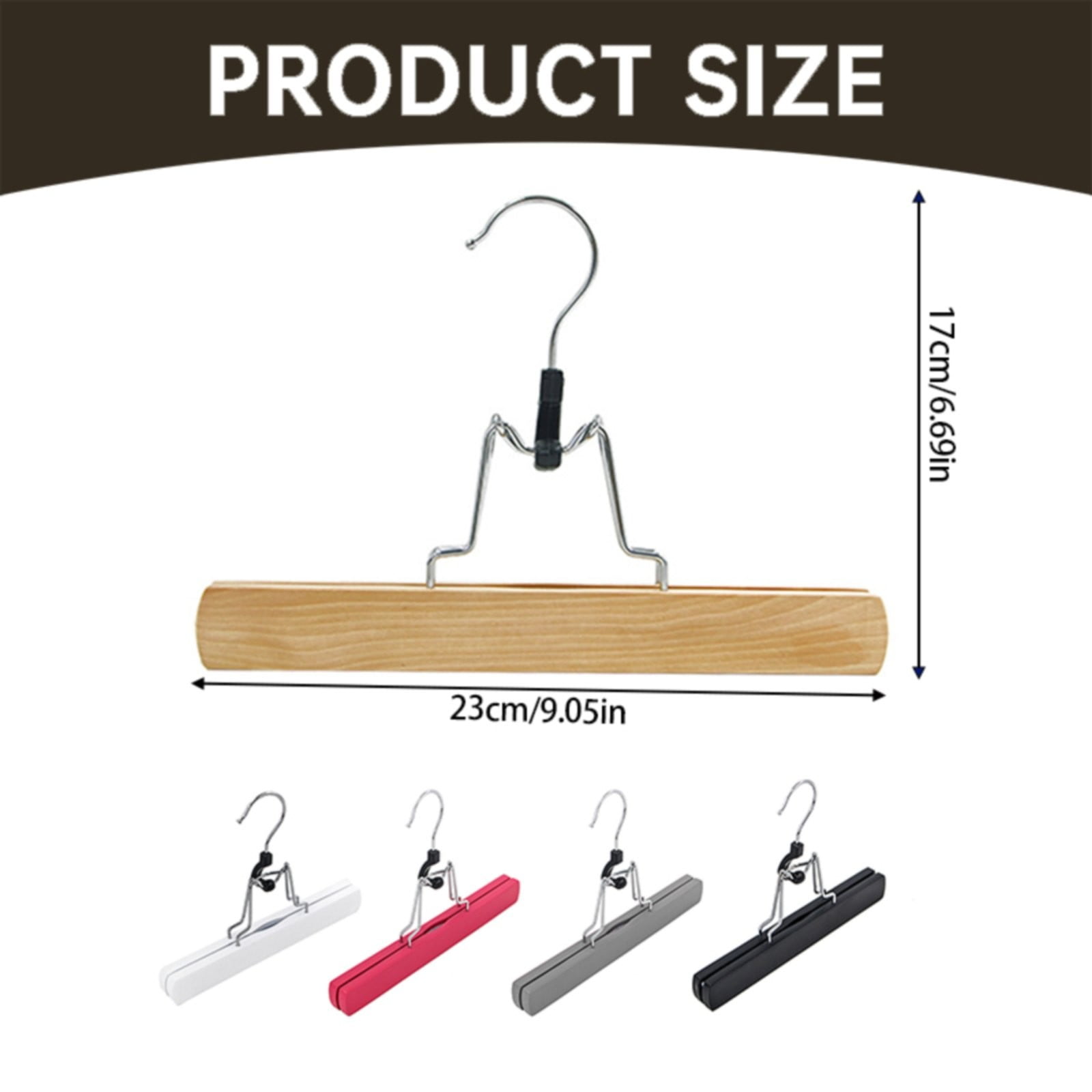 witspace Wooden Pants Hangers with Clips 10 Pack Non Slip Skirt Hangers, Smooth Finish Solid Wood Jeans/Slack Hanger with Hook - Pants Clip Hangers for Skirts