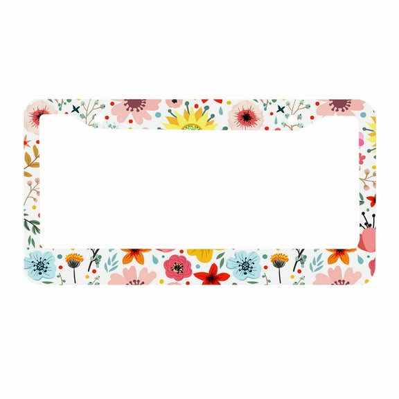 Sloboki Bright Color Folk Flower License Plate Frame Universal Aluminum Metal Car Tag Holders Cars Decor
