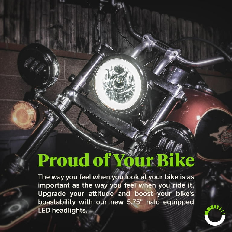 Chrome 5.75 (5 3/4) Round Halo LED Headlight for Harley Davidson Dyna Street Bob Glide