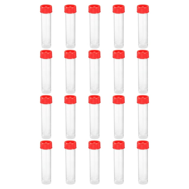 Unique Bargains 30mL Plastic Test Tubes, 20 Pack Frozen Test Tube Vial Container Storage Screw Cap, Red Clear