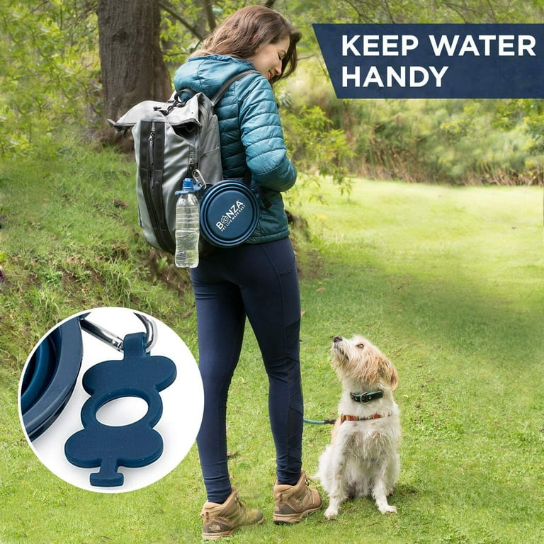 Bonza Large Collapsible Dog Bowl - 1000ml Foldable Travel Water Bowl With Carabiner, Bottle Holder & Reinforced Rim, BPA-Free Silicone