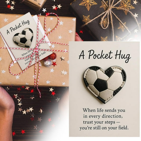 Hanging Wall Decor,Soccer Heart Pocket Hug With Card Heart Shaped Soccer Inspirational Keepsake Pocket For Soccer Lovers Sports Enthusiasts Close Friends