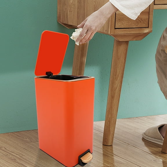 12L Orange Bathroom Trash Can Free Standing Trash Can W/ Lid Step Trash Bin for Home, Office, Classroom