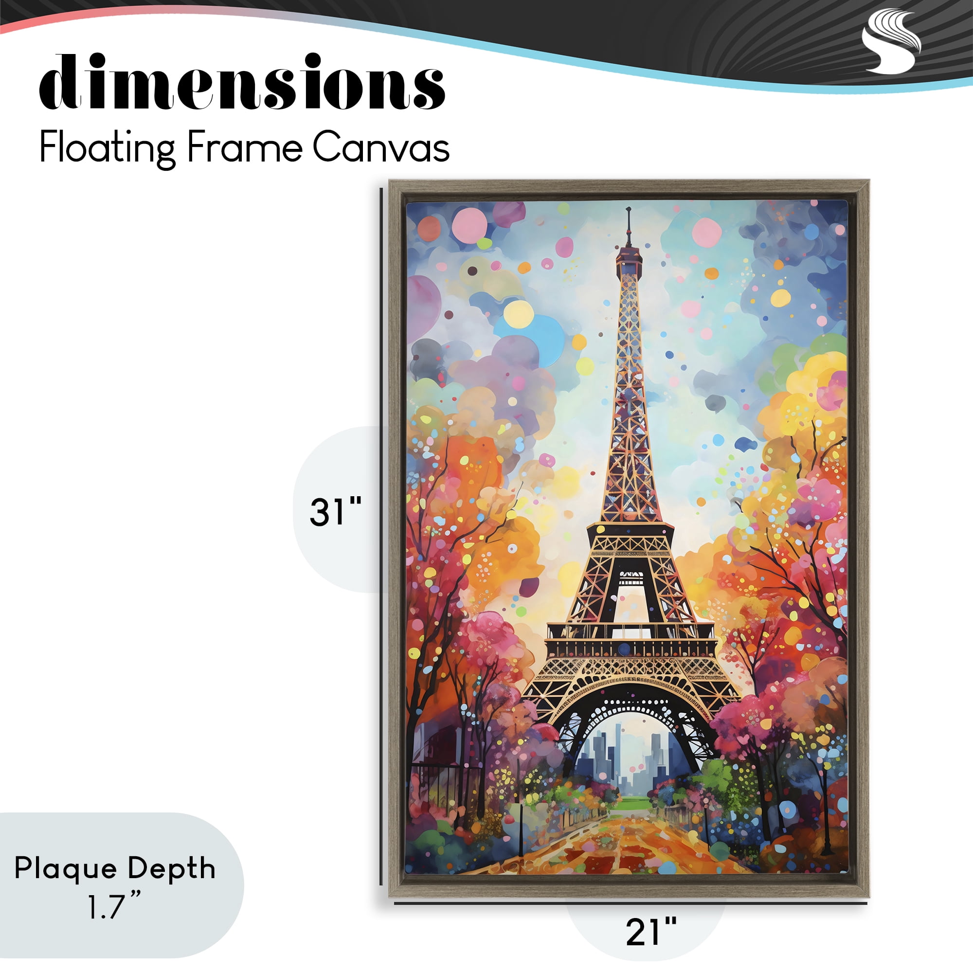 Stupell Industries Eiffel Tower with Colorful Trees Brown Framed Floater Canvas Wall Art, design by Creative Studio