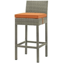 Modern Contemporary Urban Design Outdoor Patio Balcony Garden Furniture Bar Side Stool Chair, Rattan Wicker, Orange Light Gray
