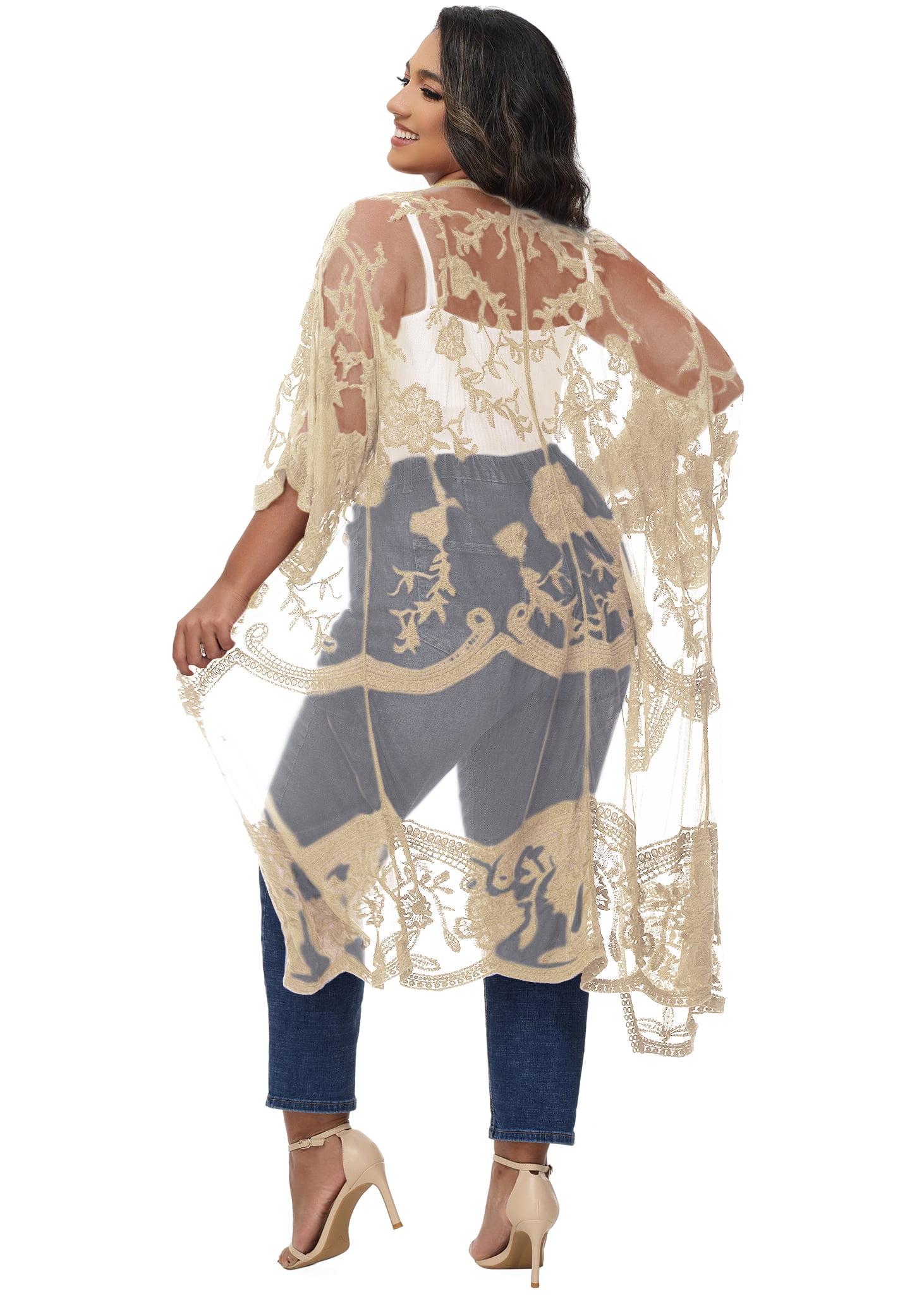 Women's Plus Size Lace Cardigan Open Front Floral Crochet
