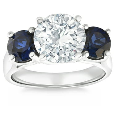 Pompeii Certified 4Ct Diamond & Blue Sapphire Engagement Ring 14k Gold Lab Grown (E,SI)