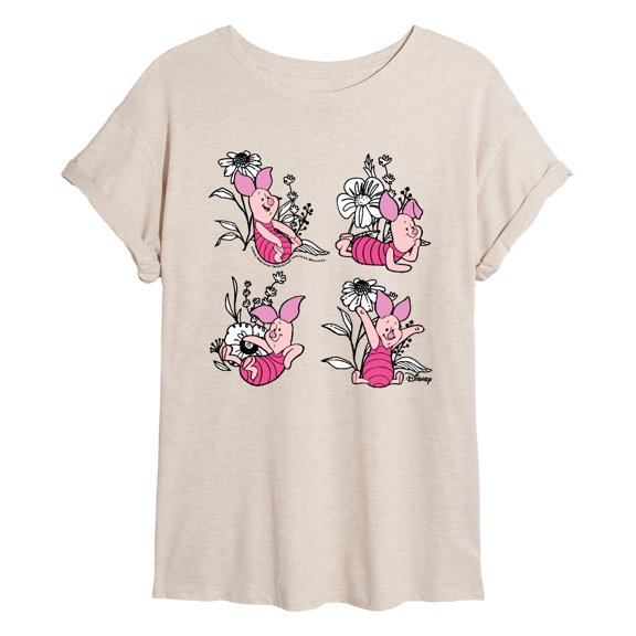 Winnie the Pooh - Piglet Flowers - Juniors Oversized Graphic T-Shirt