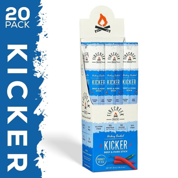 FireCreek Snacks Kicker Spicy Meat Sticks, High Protein Low Sugar, Gluten Free, Beef Meat Stick (Box of 20 - 1oz Ea)