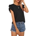 thumbnail image 4 of luethbiezx Women Ruffle Short Sleeve Round Neck Loose Fit T Shirts Casual Dressy Tunic Tops Blouse, 4 of 7