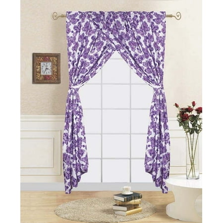 4 Pc Butterfly Purple Kids Bedroom Window Panel Pair Set Of Two Rod Pocket Curtains 38 In Wide X 84 In Length Each With Matching Tie Backs