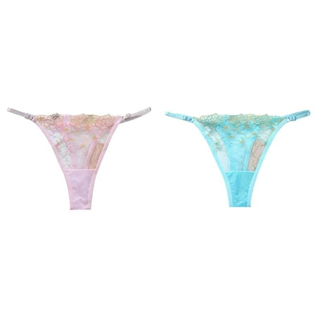 (2-Pack) Kcodviy Womens Large Size Womens Underwear Cotton Bikini Womens Embroidered Hollow Mesh Lady Slim Waist Trainer Plus Size Seductive Womens Thong Panties