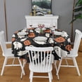 thumbnail image 2 of Black Halloween Ghosts and Pumpkins Round Tablecloth 60"x60",Wrinkle Wipeable Table Cloth for Kitchen Dining Room Picnic Patio Party, 2 of 6