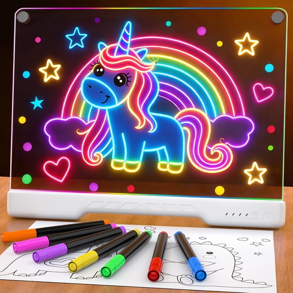 Gofunly 16" LED Light-Up Drawing Board with 7 Colors & 10 Modes,Rechargeable Writing Pad Tablet for Doodle Tracing Notes, Kids Room/Office/Gift