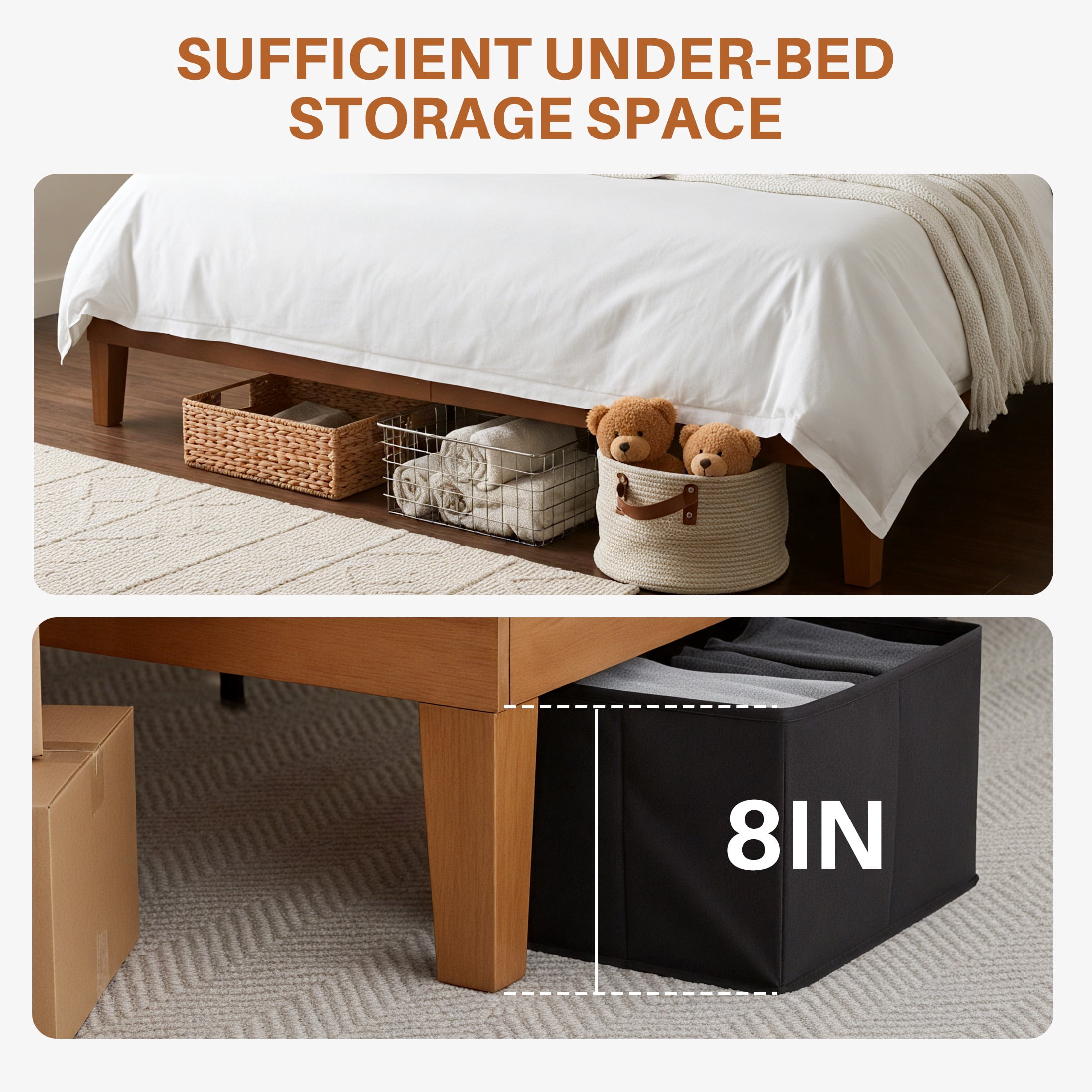 EDX Naturalista Classic Solid Wood Platform Bed, Sleek and Sturdy Minimalist Bed Frame, Full