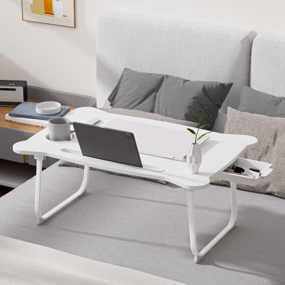 bestolf Bear Shape Bed Table, Portable Lap Desk Bed Table Tray, Folding Couch Laptop Lap Desk with Storage Drawer, Cup Holder & Tablet Slot