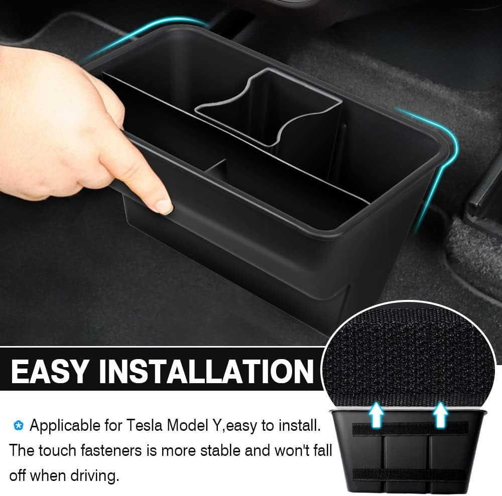 MJMJ Rear Center Console Organizer for Tesla Model Y 2020-2024 2025 Accessories 2nd Row Back Seat Storage Box Under Seat Rear Middle Air Outlet Trash Can Container Bin ABS Black(Not for Juniper)