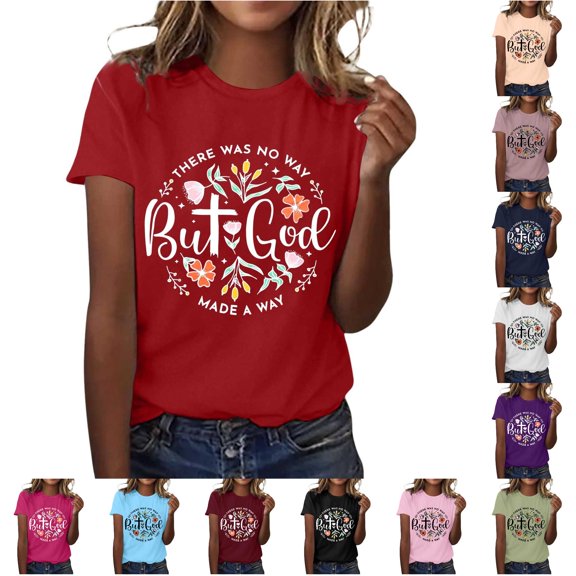 Trendfront Womens Jesus Letter Graphic T Shirts Crewneck Casual Loose Fit Short Sleeve Tee Trendy Christian Faith Pullover Clothing