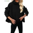 thumbnail image 3 of BadPiggies Women's Lapel Fuzzy Fleece Sweatshirt Casual Loose Pullover Cozy Fluffy Warm Turtleneck Jacket Coat (S, Black), 3 of 6