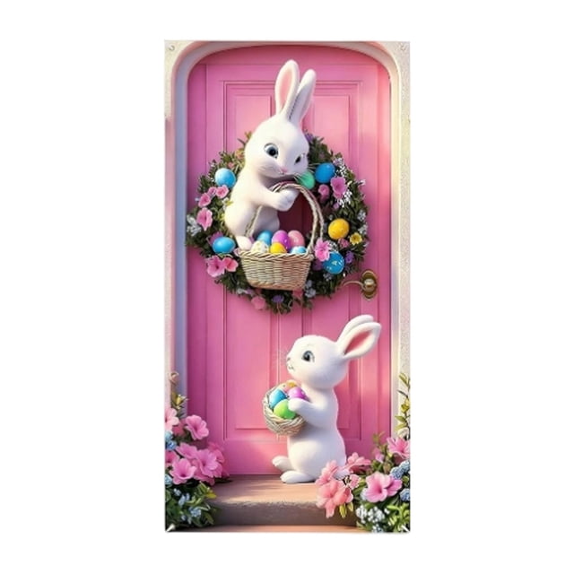 TIELUTT Rideau de Porte de Pâques Bannière Décorative avec Design d'Œuf et de Lapin pour Fête de Vacances Décorations de Fête pour Hommes Décorations d'Événement Robe de Fête pour Femmes Bracelets en Tissu Chaises d'Événement en Vrac