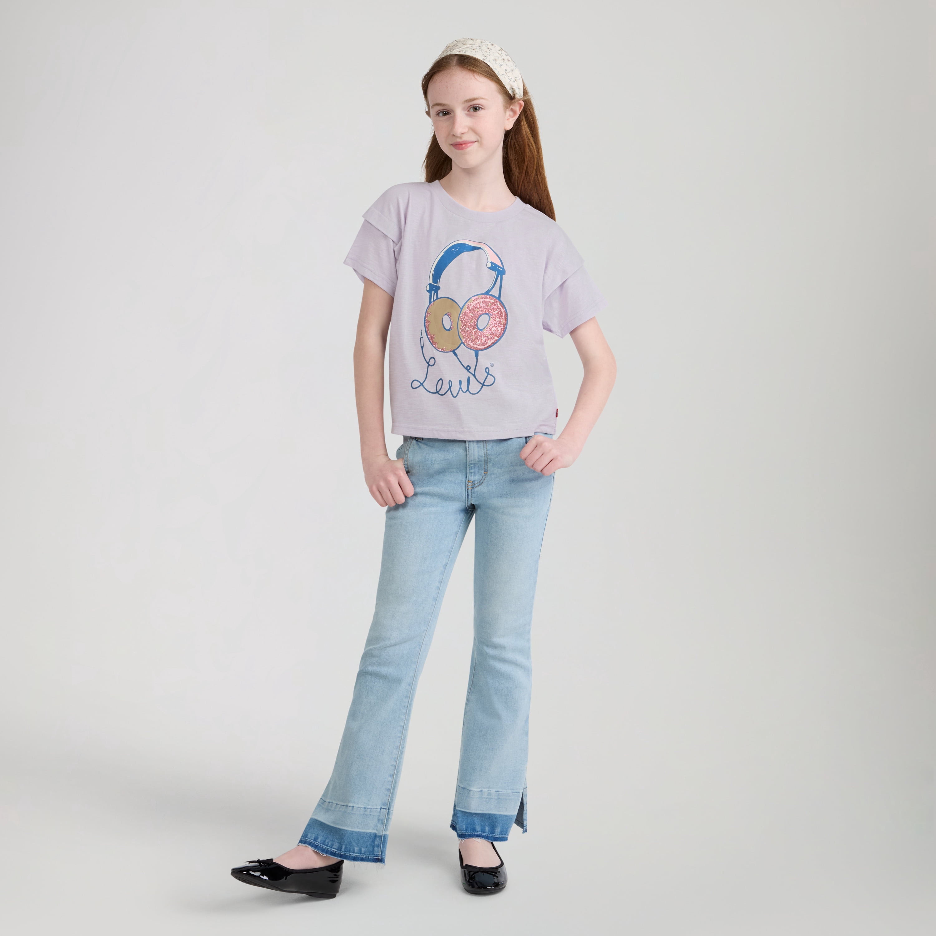 Levi Girls Graphic Double Sleeve Short Sleeve Knit Top, Sizes 4-16
