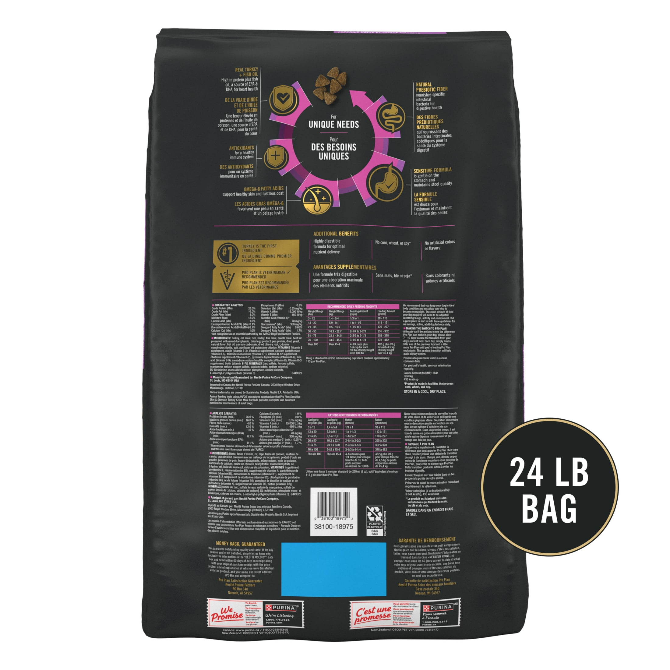 Purina Pro Plan Sensitive Skin and Stomach Dry Dog Food Turkey and Oatmeal, 24 lb Bag