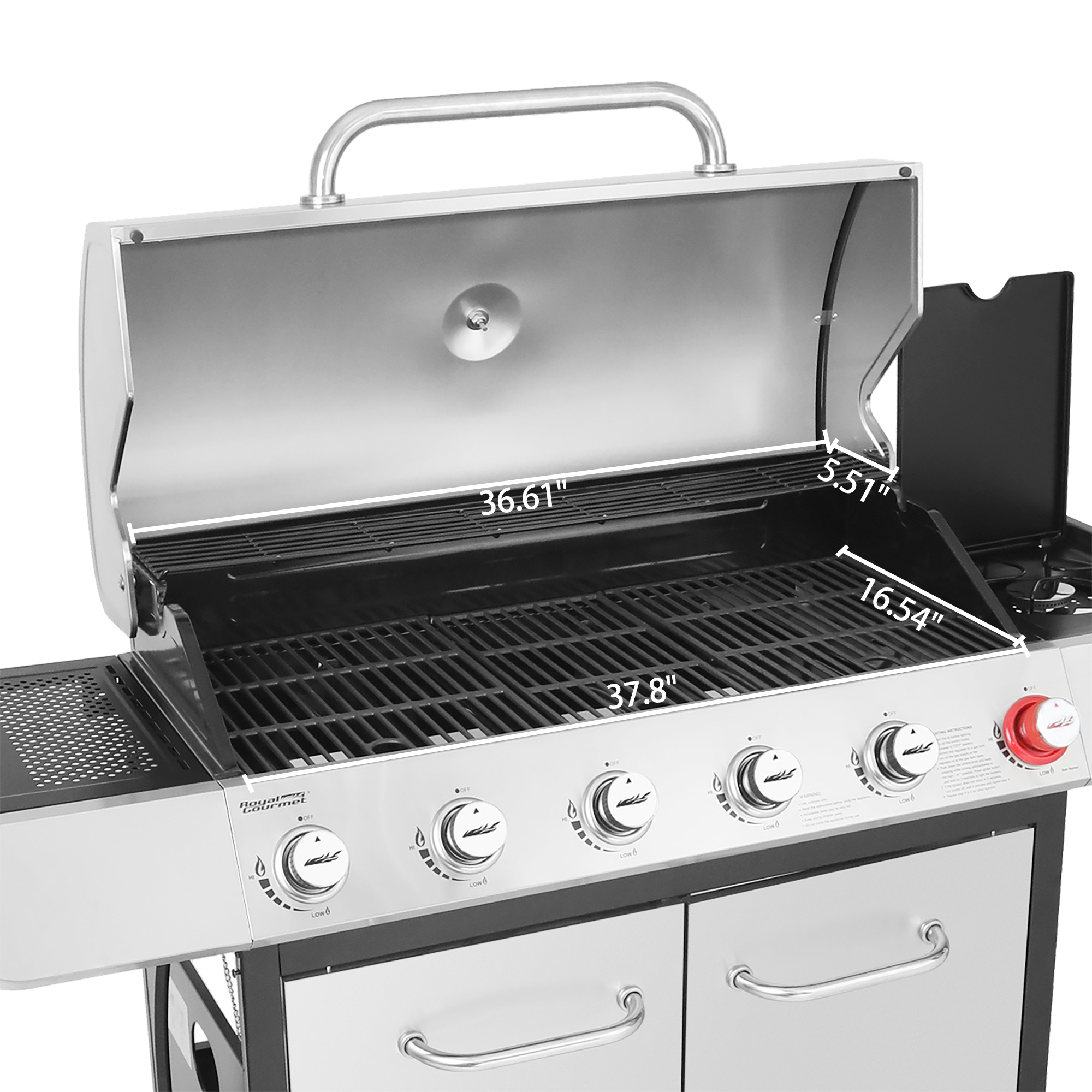 Royal Gourmet SG6002R 6-Burner BBQ Liquid Gas Grill with Sear and Side Burner, 71,000 BTU Cabinet Style Gas Grill, Outdoor Patio Garden Grill, Stainless Steel, Silver - image 5 of 8