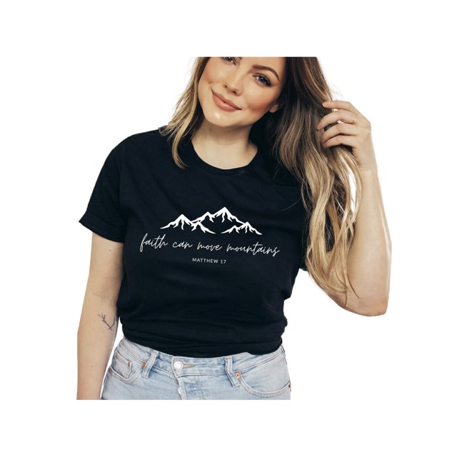 Women's Christian Faith Can Move Mountain Graphic Short Sleeve Tee T-shirt
