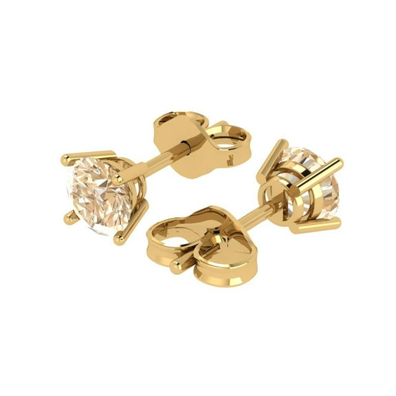 1 Ct Round Cut Studs Natural Morganite 14K Yellow Solid Solid Gold Everyday Dainty Earrings Push Back