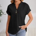 thumbnail image 3 of Gauze Shirts for Women! Comdrip 2025 Womens Fashion Tops Trendy V Neck Button Down Short Sleeve Tshirts Business Casual Basic Tee Loose Fit Short Sleeve Shirts for Women Black L, 3 of 9