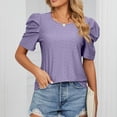 thumbnail image 6 of Fesfesfes Ladies T Shirts Womens Fashion Solid Olor Round Neck Short Sleeve T-shirt Blouse Loose Tops Lace Top L(US:8), 6 of 9