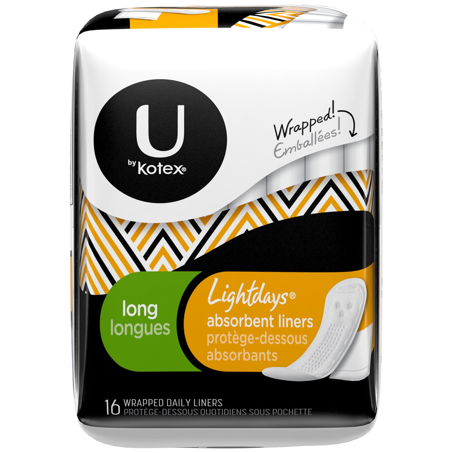 Kotex U Security Lightdays Panty Liners Light Absorbency Long Wrapped Unscented 16 Count Walmart Com Walmart Com
