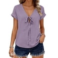 thumbnail image 6 of Short Sleeve V Neck Shirts for Women, Yigetop Womens Summer Tops Tie Front Tops V-Neck Short Sleeve Cute Tops Women T Shirts Clothes Trendy 2026 Womens V Neck T Shirts Purple S, 6 of 8