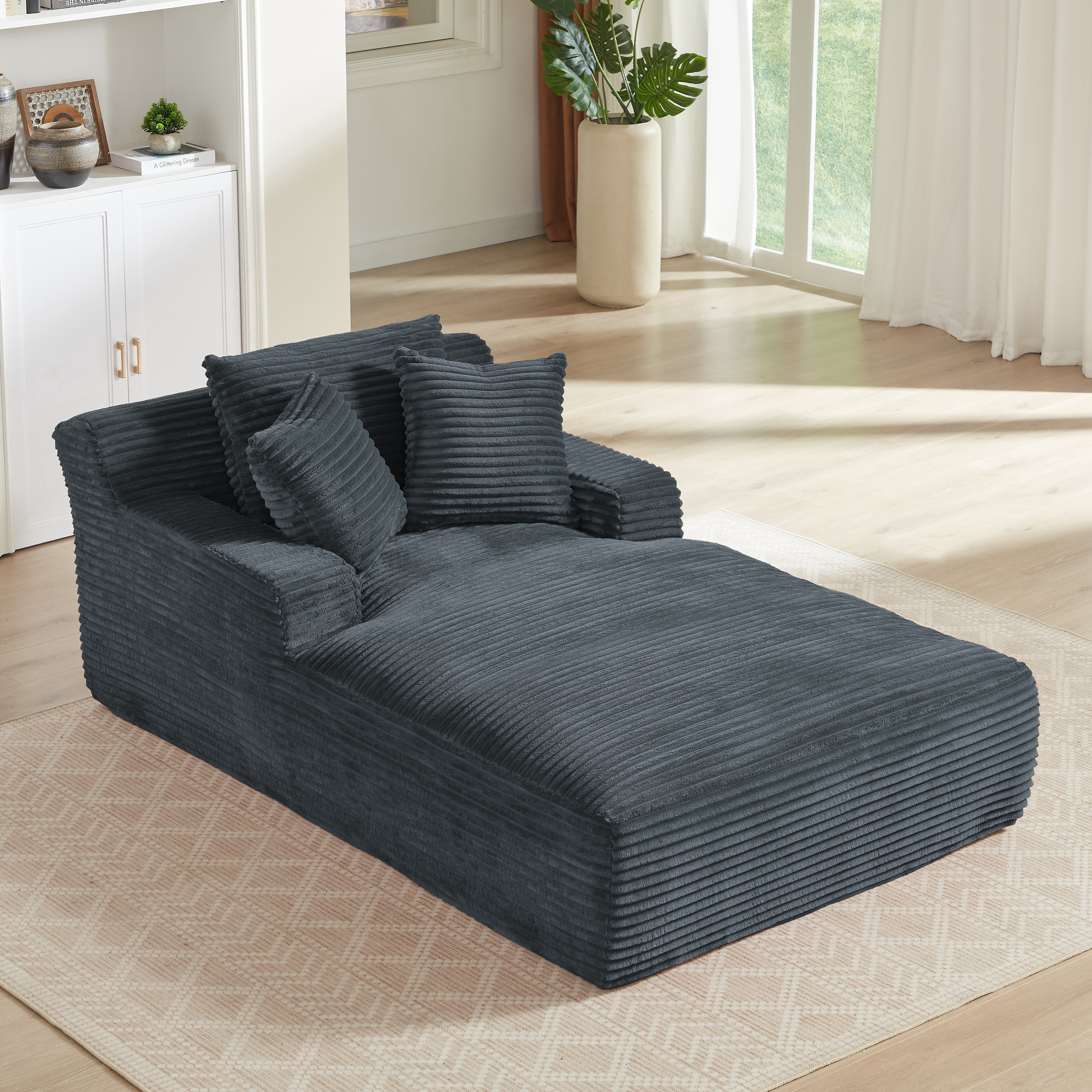 MAYEERTY Oversized Corduroy Chaise Lounge Sofa, Modern Couch with Spring Cushion for Apartment, 49*79*28"Dark Grey