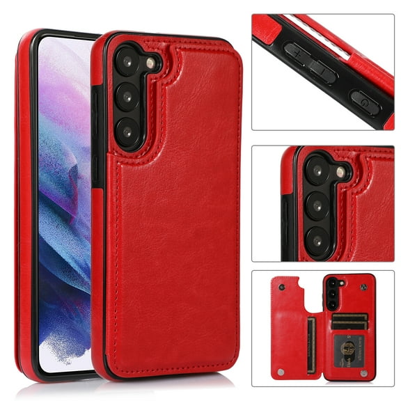Feishell for Samsung Galaxy A16 5G Wallet Case with Card Holder,Double Magnetic Clasp Back Flip Kickstand Durable PU Leather Shockproof Card Slots Protective Phone Case for Women Men, Red