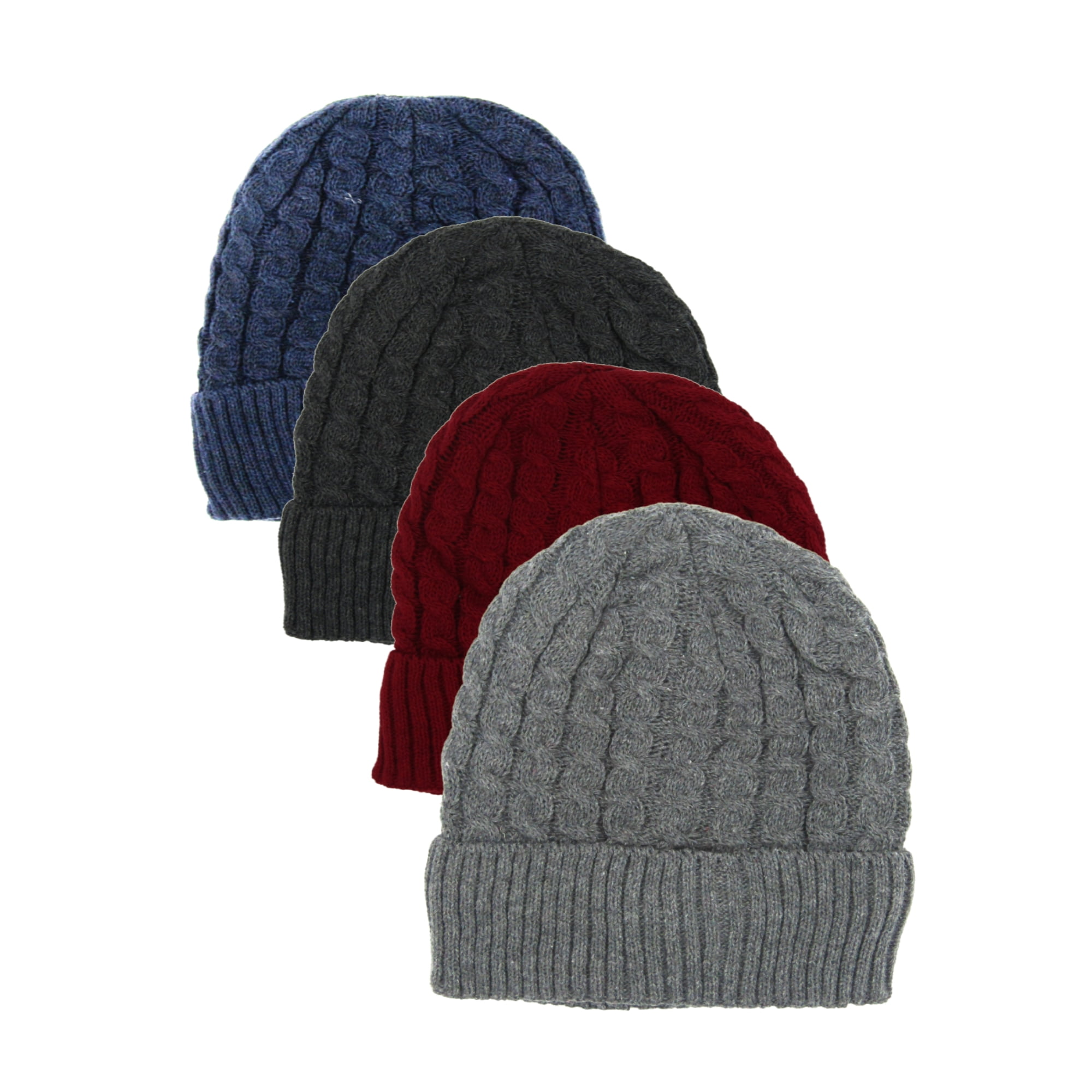 4 Pack Men's Thermal Fleece Lined Winter Insulated Beanie Hat (Style 3