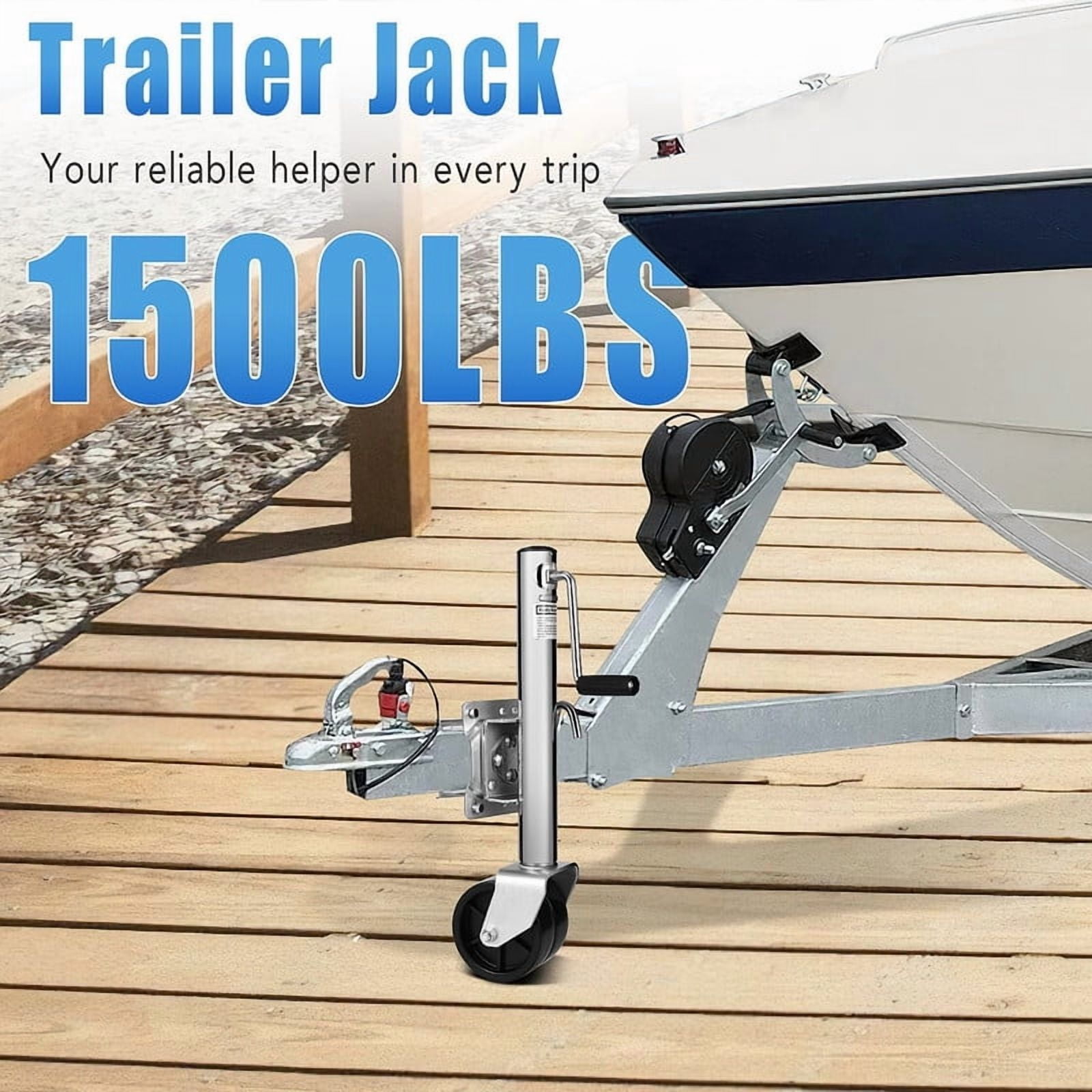 Towallmark Heavy Duty Trailer Jack 1500 lbs - 6" Dual Wheel Swivel Jack, 13" Lift, for Boat/RV/Camper Trailers - Silver