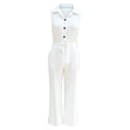 thumbnail image 3 of Oplxuo Wide Leg Jumpsuits for Women Dressy Summer Button Up Lapel Sleeveless Elegant Work Rompers with Belt & Pockets, 3 of 5