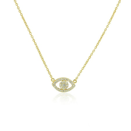 - 925 Sterling Silver White CZ Womens Evil Eye Hamsa Pendant Necklace