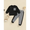 thumbnail image 2 of Baby Girl Long Sleeve Crew Neck  Sweatshirt + Checkerboard Print Pocket Trousers Set, 2 of 9