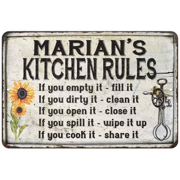 Marian's Kitchen Rules Chic Sign Vintage Decor 8 x 12 High Gloss Metal 208120032249