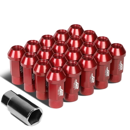 J2 Engineering LN-T7-034-125-RD J2 Engineering 7075 Aluminum M12 x 1.25 20 Pcs 50mm Open End Lug Nut Set with Adapter Red
