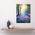 thumbnail image 2 of Bluebell Forest Sunshine Vibrant Artwork Purple Blue Flowers Early Morning Serene Landscape Large Wall Art Poster Print Thick Paper 18X24 Inch, 2 of 5