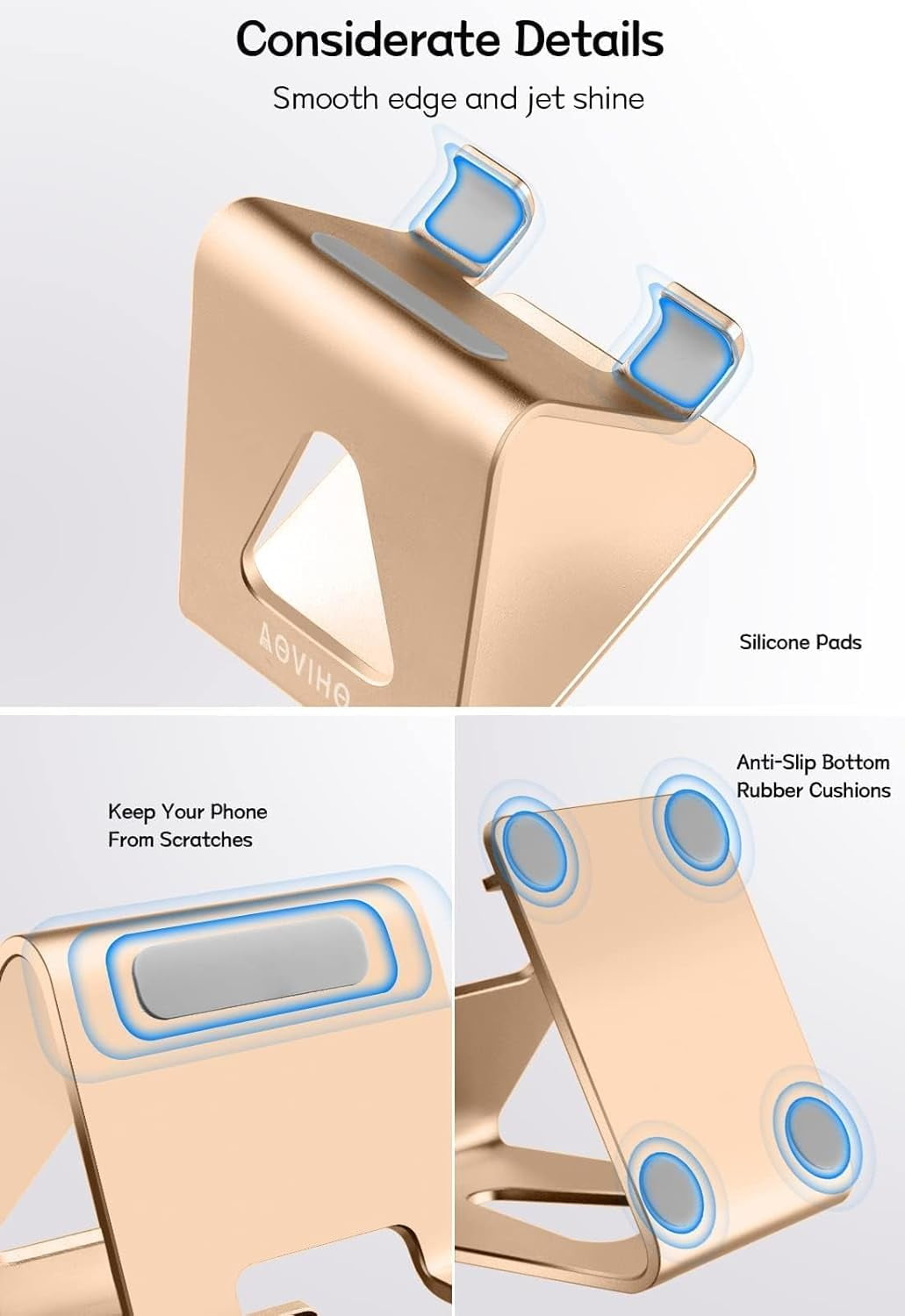 Desk Cell Phone Stand Phone Holder, Aluminum Phone Cradle Dock for iPhone17 16 15 14 13 12 pro Mini 11 X Xs max 8 7 6 6s Plus SE Samsung All Smart Phones, Rose Gold