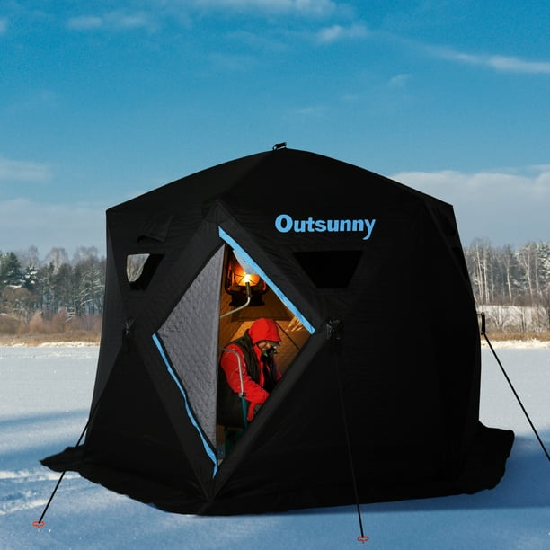Outsunny 4-6 People Ice Fishing Tent Shelter, Pop-up Winter Tent